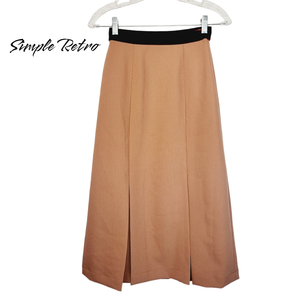 Simple Retro Sz S  A-Line Pleated Botton Midi Skirt.